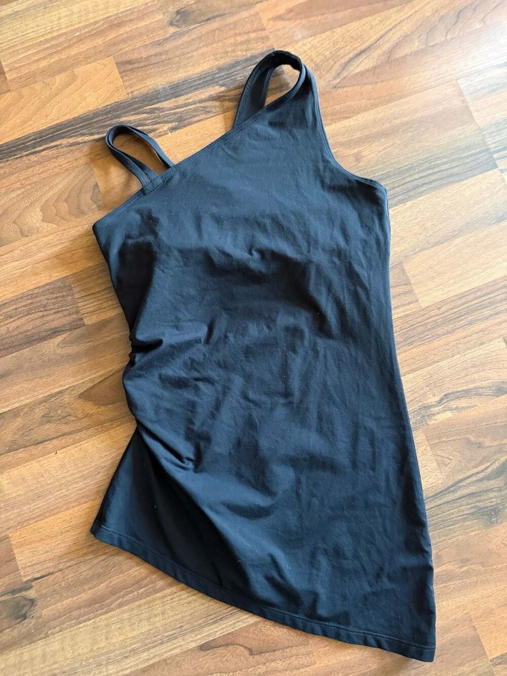 Lucy Activewear Black One-Shoulder Asymmetrical Tank Top with Criss-Cross Back S